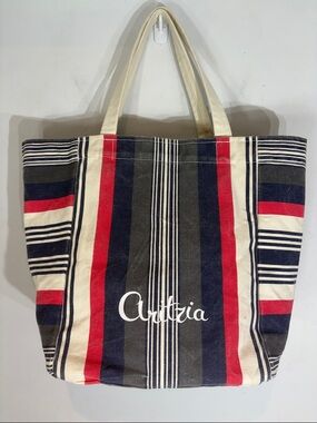 Aritzia Striped Canvas Tote in Navy, Red & Cream Patriot print